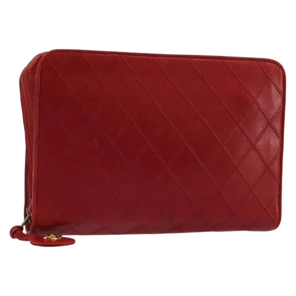 Chanel Lambskin Leather Bicolore Pouch Red